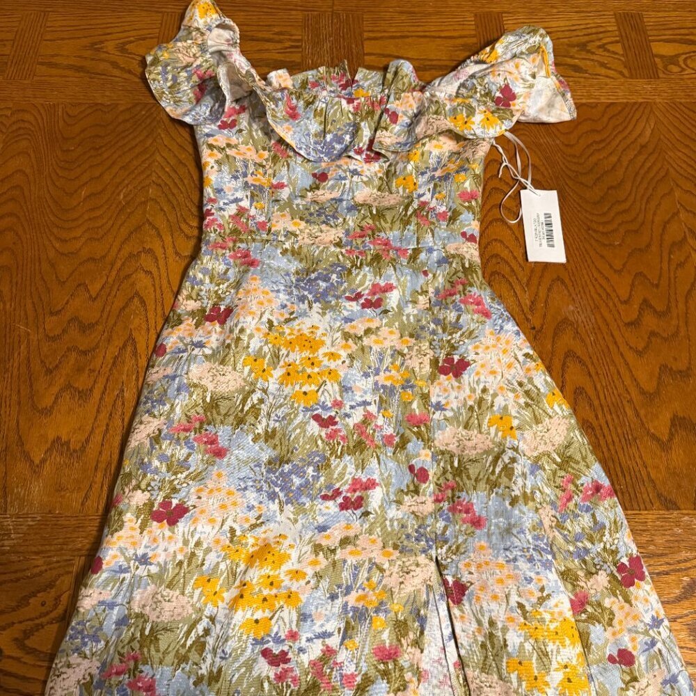 NEW Reformation Amethyst Linen Midi Dress in Countryside Sz 2 Cottagecore Chic - Picture 4 of 16